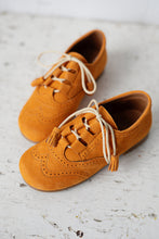 Beautiful smart-casual style lace-up brogue shoes. Made with an adorable mustard colour suede with contrast cream laces and a lovely tassel detail. Olivia Ann Shoes.