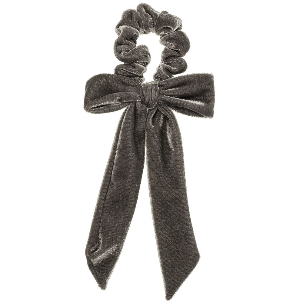 Deluxe Velvet Bow Scrunchie - Grey