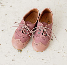 Beautiful smart-casual style lace-up brogue shoes. Made with an adorable combination of Rose leather and Mauve Suede of the highest quality. Olivia Ann Shoes.