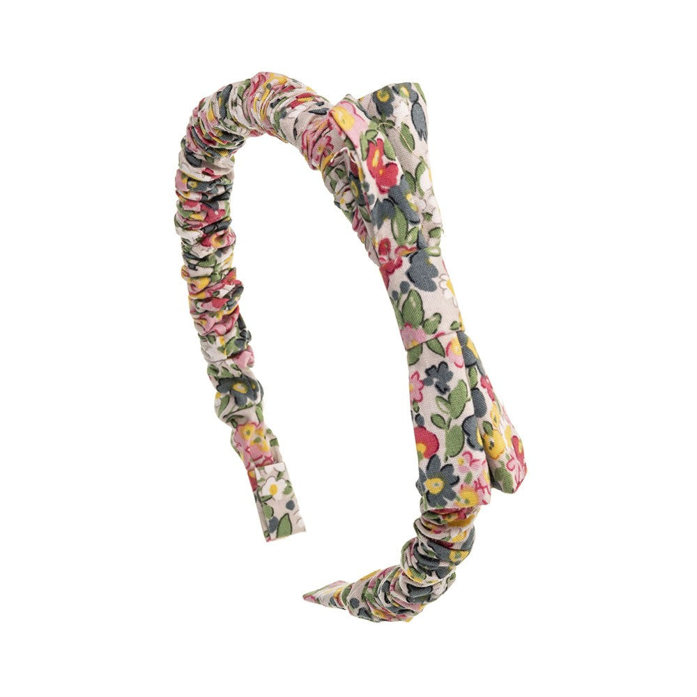 Liberty Style Ruched Hairband with bow - Beige