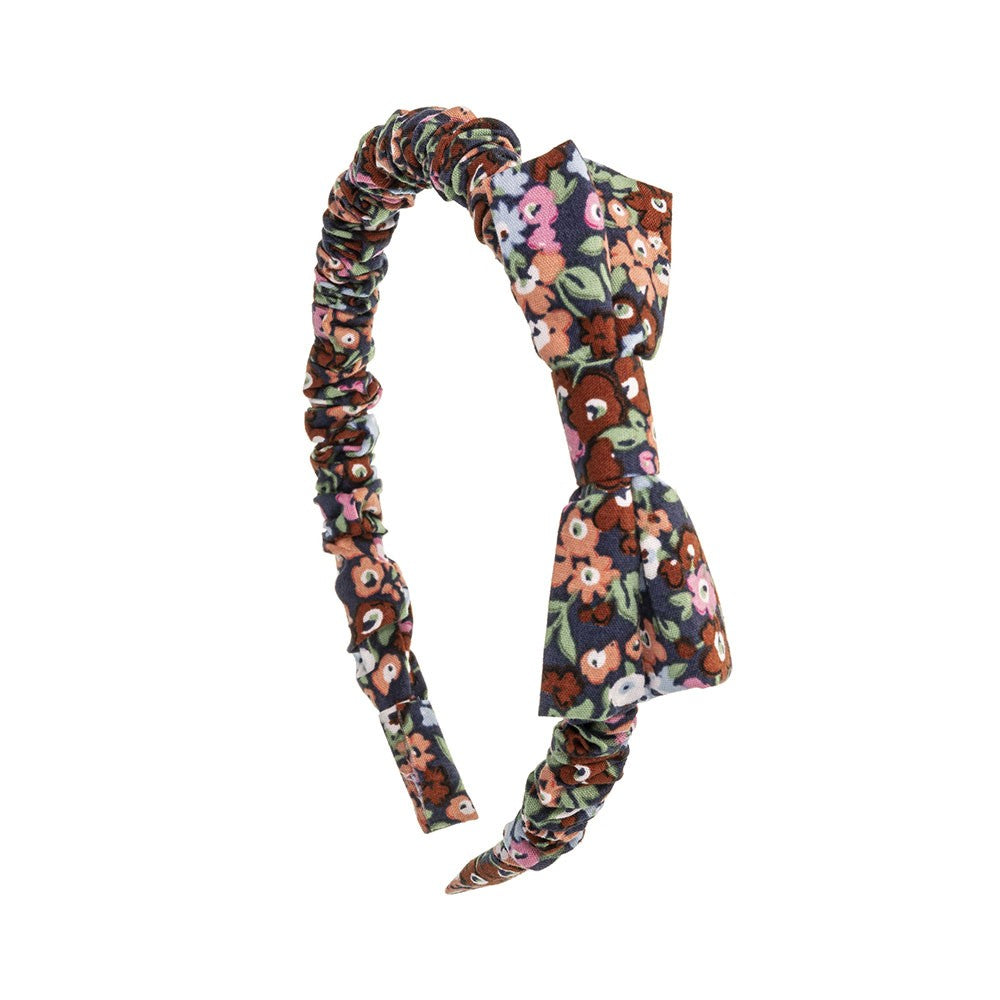Liberty Style Ruched Hairband with bow - Navy