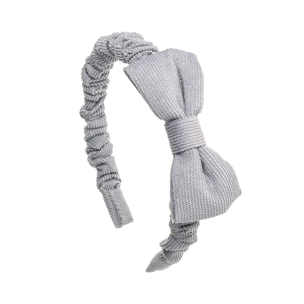 Ruched Corduroy Hairband with bow - French Blue