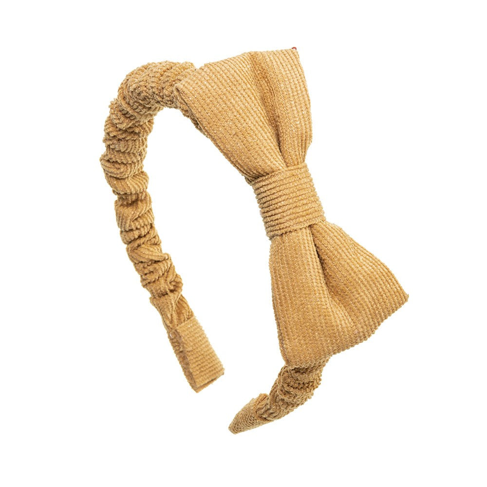 Ruched Corduroy Hairband with bow - Mustard