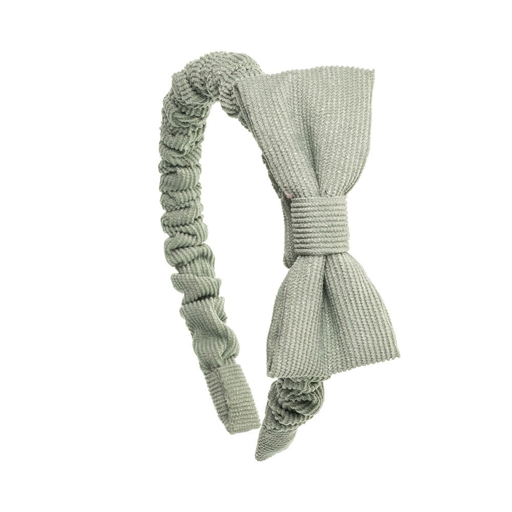 Ruched Corduroy Hairband with bow - Mint