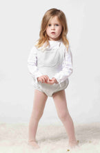 Adorable light grey romper for babies and little girls with pockets at front. Made with the softest cotton.