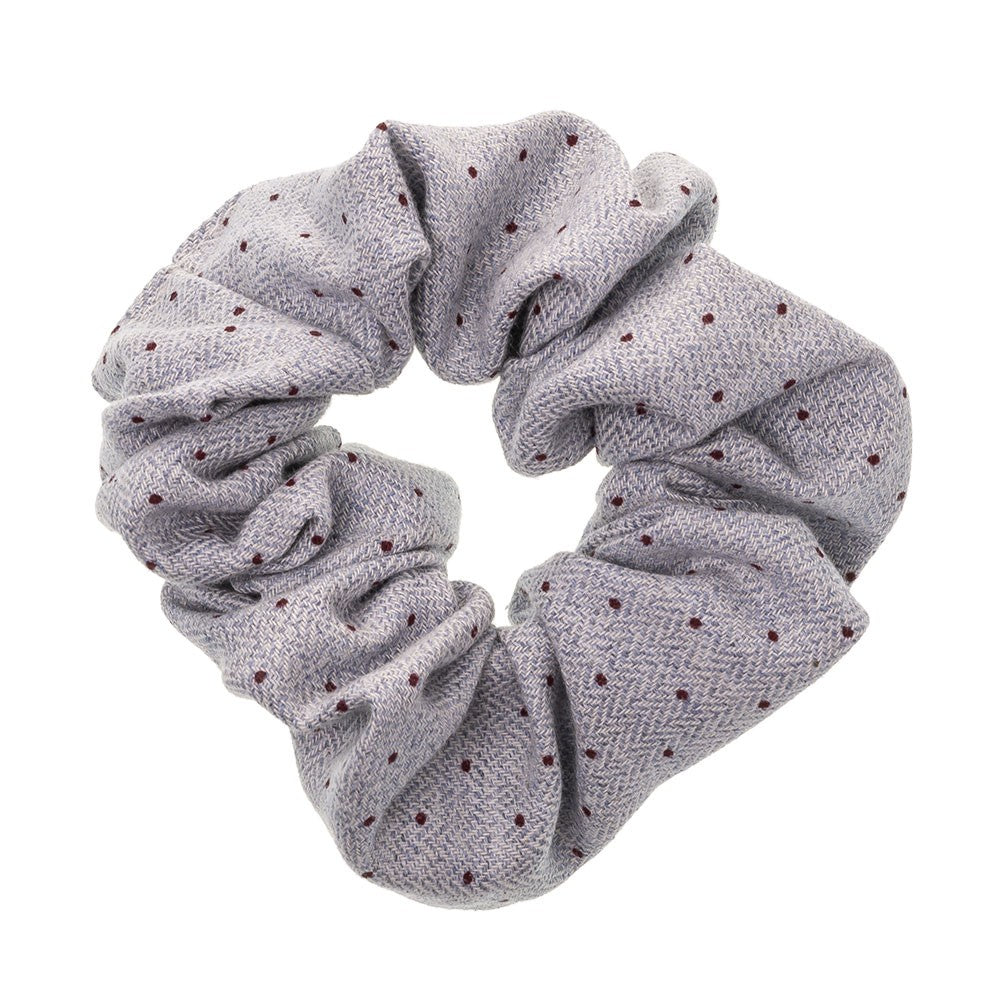 French Blue Scrunchie - Herringbone with Polka dots
