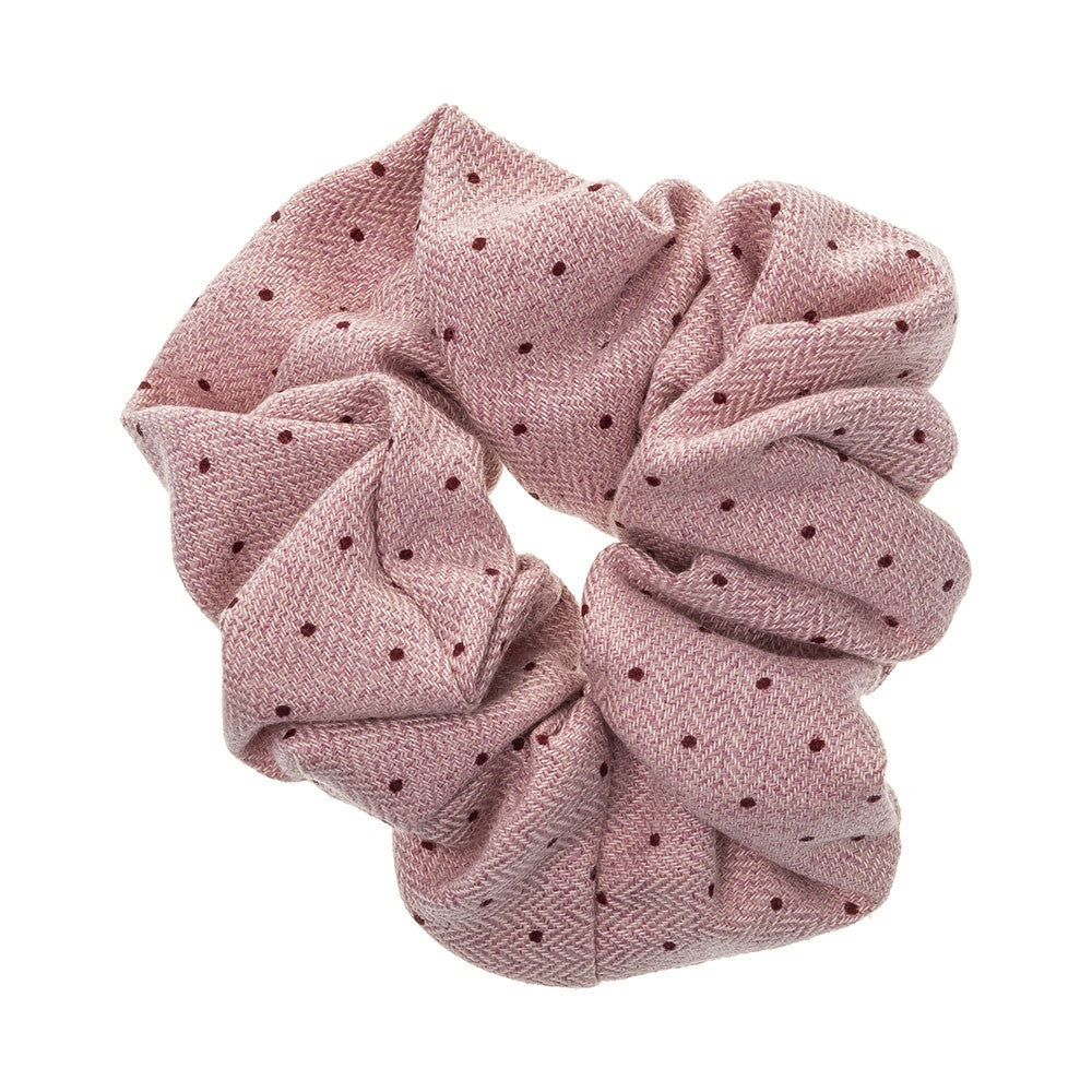 French Pink Scrunchie - Herringbone with Polka dots