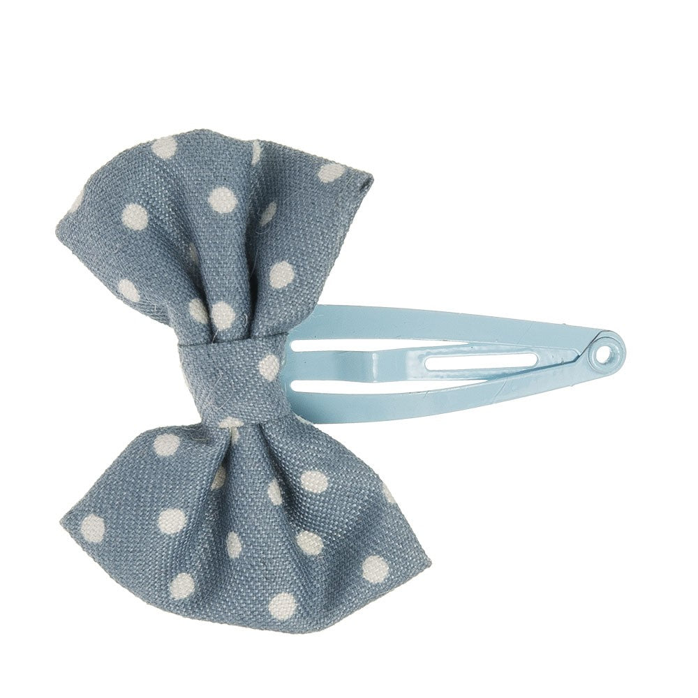 Beautiful hair bow in a delicate cotton fabric with silver polka dot detail, a unique handmade piece!