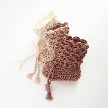 Baby Scalloped Knitted Booties - Champagne