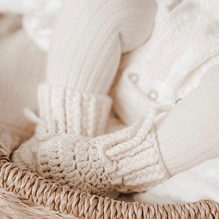 Baby Ribbed Knitted Booties - Ivory
