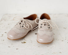 Beautiful smart-casual style lace-up brogue shoes. Made with an adorable combination of Cream Patent Leather and Grey Suede of the highest quality. Olivia Ann Shoes.