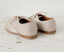 Beautiful smart-casual style lace-up brogue shoes. Made with an adorable combination of Cream Patent Leather and Grey Suede of the highest quality. Olivia Ann Shoes.