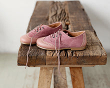 Beautiful smart-casual style lace-up brogue shoes. Made with an adorable combination of Rose leather and Mauve Suede of the highest quality. Olivia Ann Shoes.
