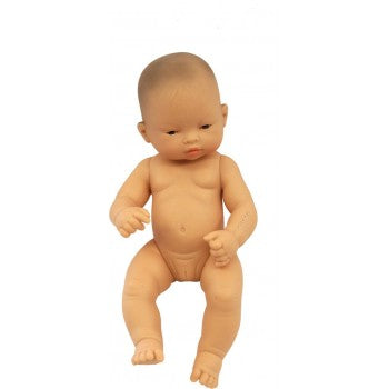 Stunning Miniland Doll - Asian Girl, 32 cm (UNDRESSED) These anatomically correct dolls are vanilla scented to smell like a newly born baby. They have superbly designed facial features, stitched-on hair, and articulated arms, legs and neck / head.