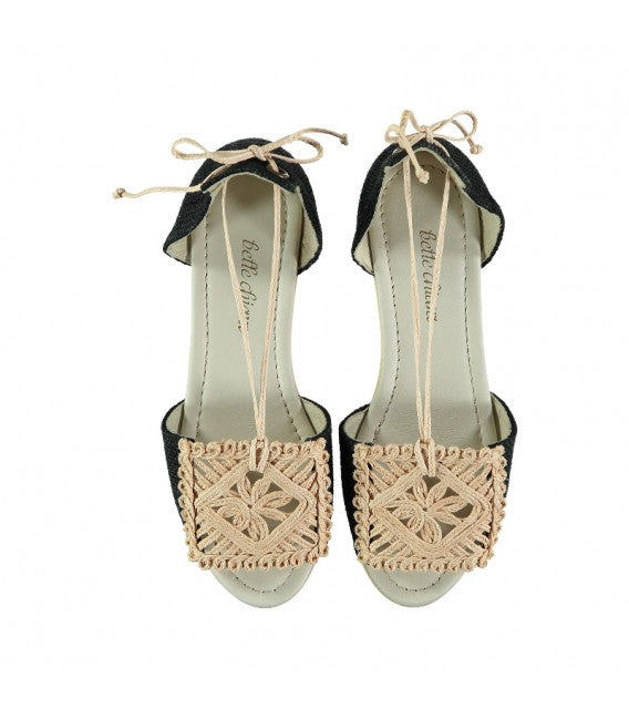 Plaited Espadrille / Jute-Black Linen - SALE 50% OFF!