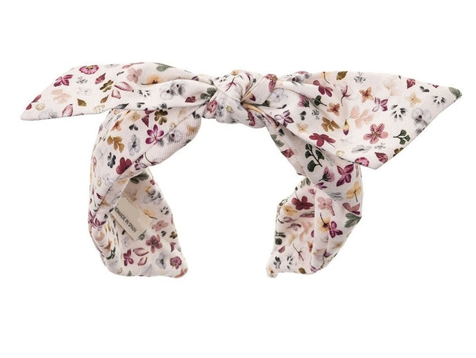 Knotted Hairband with Bow - Ecru floral