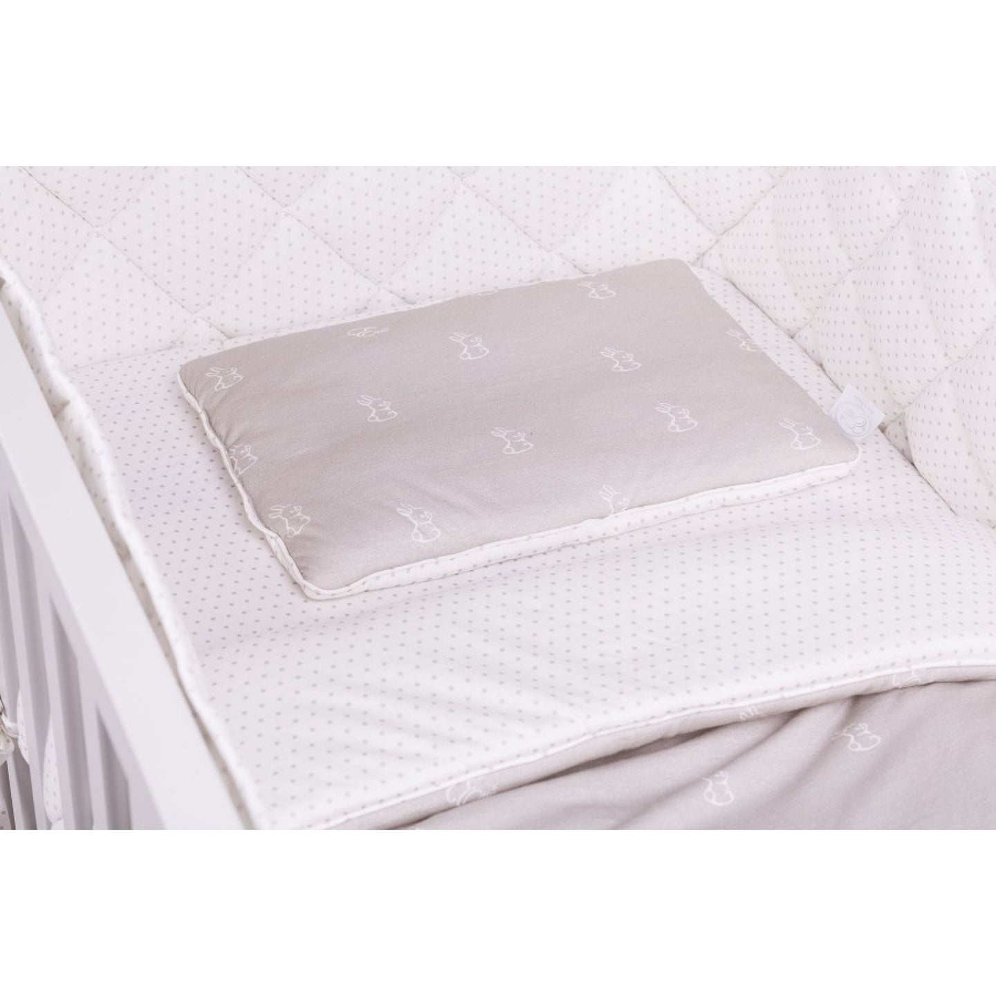 Fitted Sheet, 60x120cm, White with Grey Mini Dots