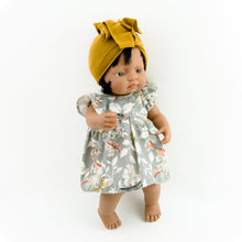 Make your little girls day with this divine autumn floral doll's outfit today. Our dolls clothing is super adorable and of amazing quality, will absolutely melt your heart. Gorgeous handmade turban and dress, beautiful quality and fabric is divine, so well made! Miniland doll dress turban outfit clothes. Paola Reina. Olivia Ann kids