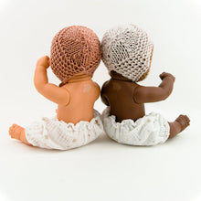 This cosy bonnet is hand knitted in Europe, specially designed for the 32 cm dolls, can fit dolls around 30 - 34 cm (11- 13 inch) Miniland, Minikane, Paola Reina Gordis and similar.