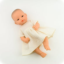 Make your little one's day with this divine doll's ecru muslin dress today. Our dolls clothing is super adorable and of amazing quality, will absolutely melt your heart. Doll dress miniland, minikane, paola reina clothes. Olivia Ann doll clothes