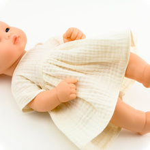 Make your little one's day with this divine doll's ecru muslin dress today. Our dolls clothing is super adorable and of amazing quality, will absolutely melt your heart. Doll dress miniland, minikane, paola reina clothes. Olivia Ann doll clothes