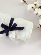 Organic Cotton Thick Cable Knit Baby Blanket - White