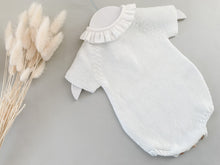 Baby Knitted Romper with Fabric Frill Collar - White
