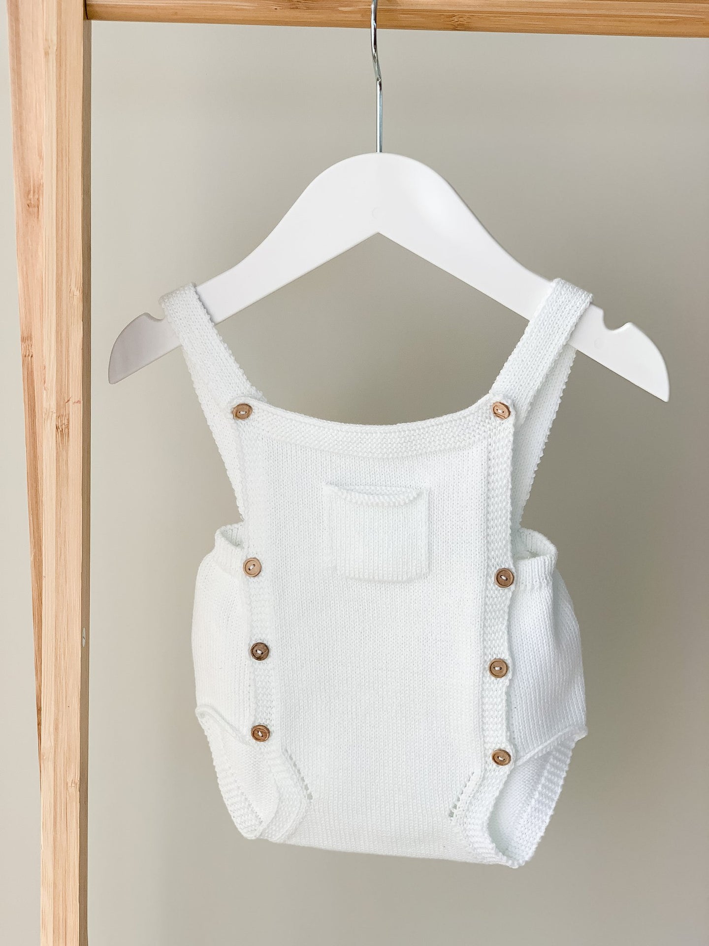 Baby Knitted Romper with pocket- White