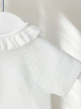 Baby Knitted Romper with Fabric Frill Collar - White