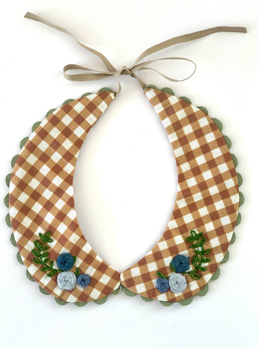Brown Gingham Detachable Collar - Reversible and adjustable.