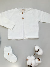 Baby Knitted Pointelle Romper , Cardigan and Booties Set - White