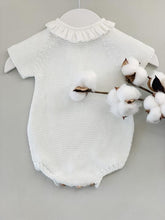 Baby Knitted Romper with Fabric Frill Collar - White