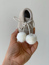 Adorable Olivia Ann Baby Pom-Poms Boots with soft sole they are a classic and oh so adorable pram shoe.   With sweet Pom-Pom laces in a super soft suede leather