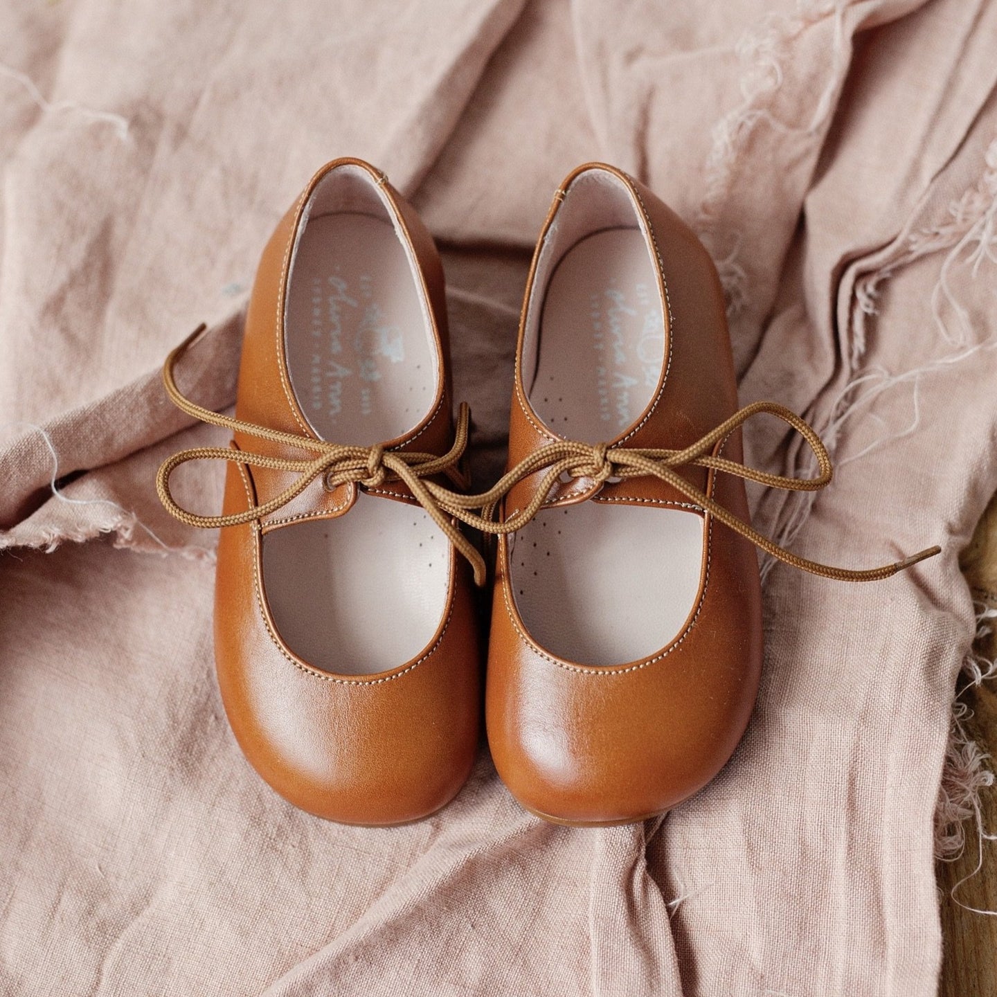 The most beautiful Mary Jane shoe design! Handmade with the highest quality leather in a lovely neutral tan colour and  matching cotton laces. Girl shoes. Wholesale. Made in Spain.