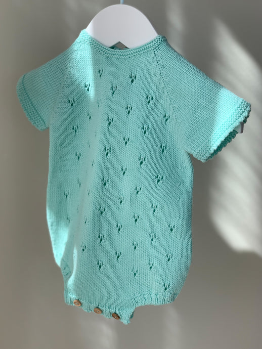 Baby Knitted Romper Pointelle- Turquoise