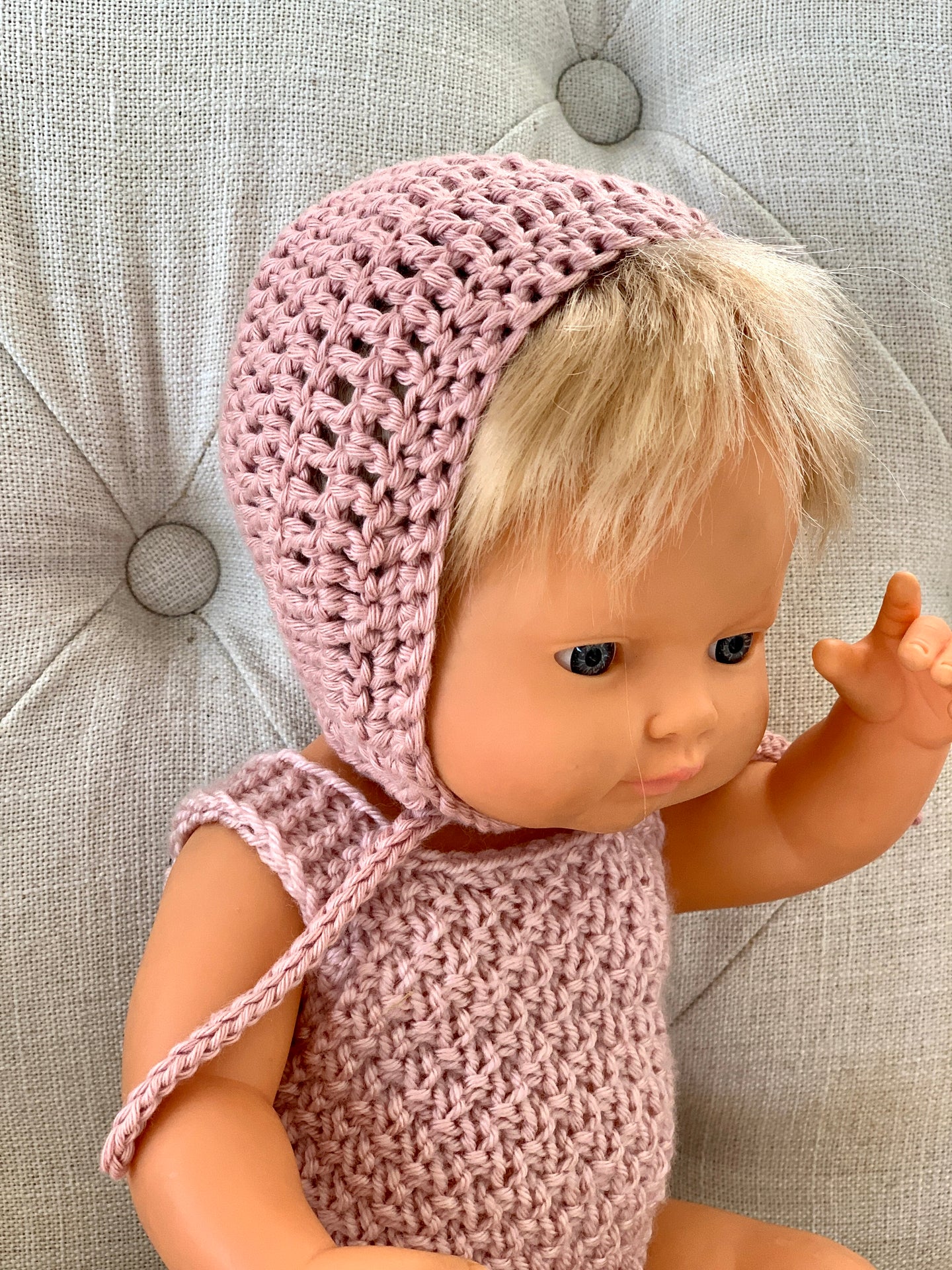 Doll Hand Knitted Beanie - Pink