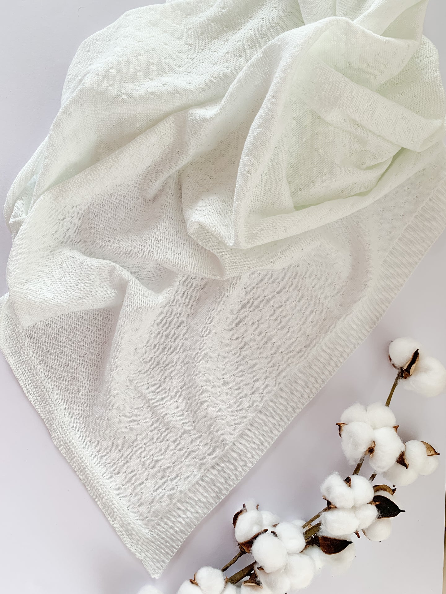 Organic Cotton Heirloom Knit Pointelle Baby Blanket - White