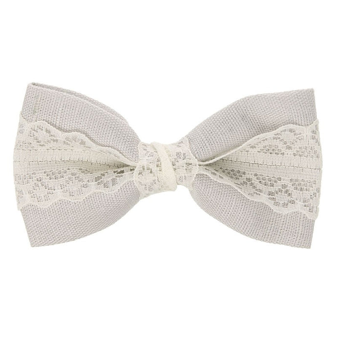 Light Grey Linen and Lace Large bow