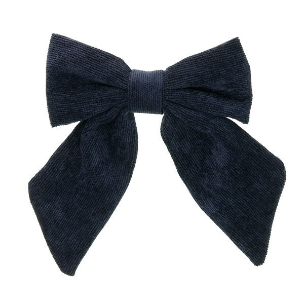 Navy Blue Corduroy Long Tailed Bow