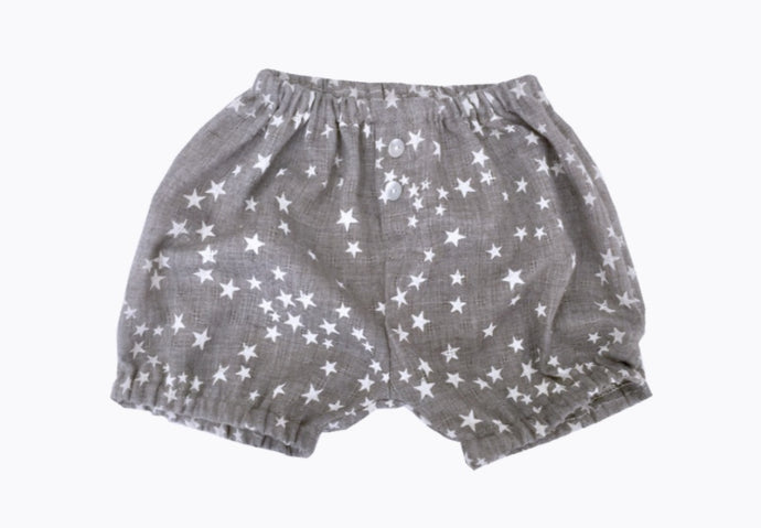 Cutest shorts made with 100% Organic Cotton. Elasticated waistband and legs, allowing for no restriction in movement. Soft and stretchy. Darling Thigh-length style. 