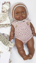 This cosy bonnet is hand knitted in Europe, specially designed for the 32 cm dolls, can fit dolls around 30 - 34 cm (11- 13 inch) Miniland, Minikane, Paola Reina Gordis and similar.