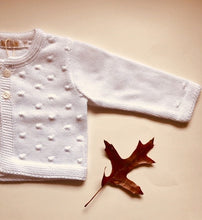Sweet Unisex Bubble knitted cardigan with wooden buttons in white. I must have basic.