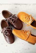 Beautiful smart-casual style lace-up brogue shoes. Made with an adorable mustard colour suede with contrast cream laces and a lovely tassel detail. Olivia Ann Shoes.