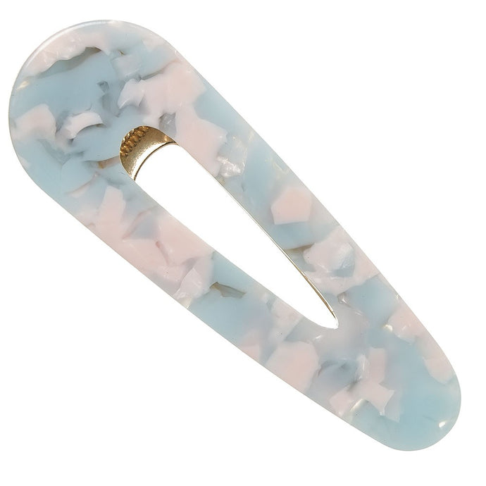 Add a modern and luxurious touch to your look with these statement resin hair clips in a pearlescent Powder Blue marble finish. 