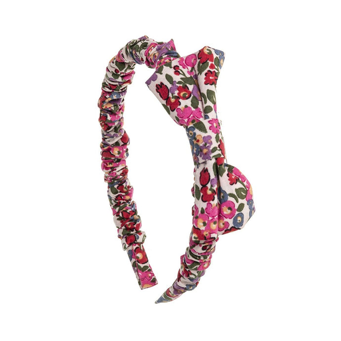Liberty Style Ruched Hairband with bow - Fuchsia