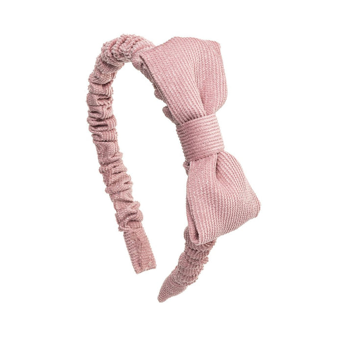 Ruched Corduroy Hairband with bow - French Pink
