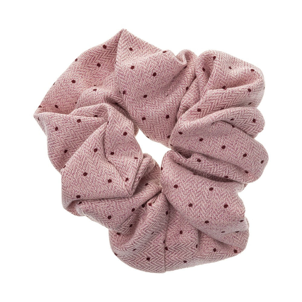 French Pink Scrunchie - Herringbone with Polka dots
