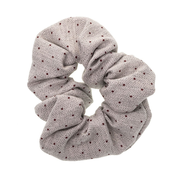 Grey Scrunchie - Herringbone with Polka dots