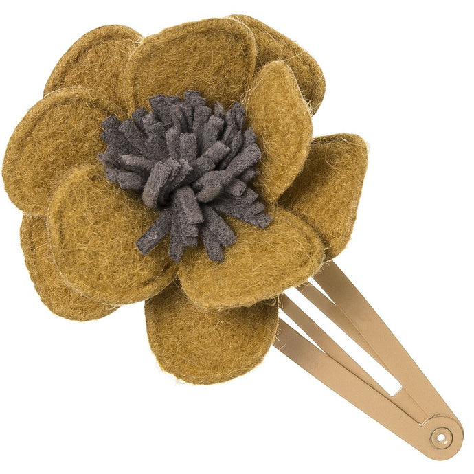 Beautiful hair clip with a delicate felt flower, a unique handmade piece! Made with love with extreme attention to detail.  Mustard. Wholesale Olivia Ann Accessories