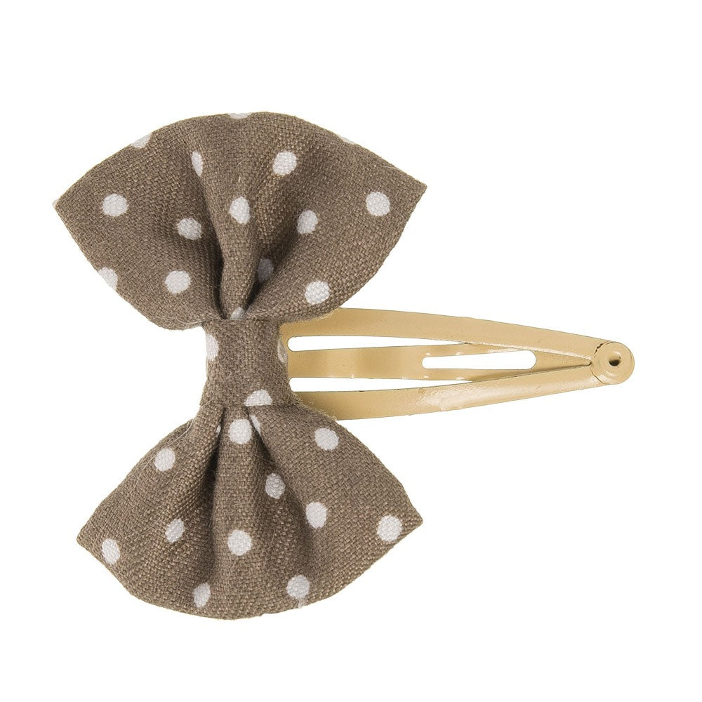 Beautiful hair bow in a delicate cotton fabric with silver polka dot detail, a unique handmade piece!